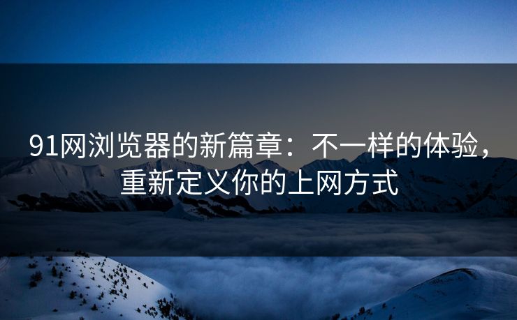 91网浏览器的新篇章：不一样的体验，重新定义你的上网方式