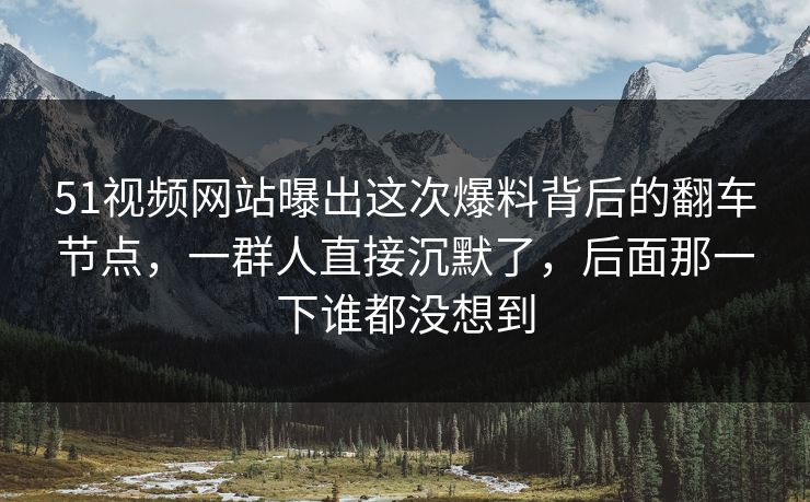 51视频网站曝出这次爆料背后的翻车节点,一群人直接沉默了,后面那一下谁都没想到 51视频网站曝出这次爆料背后的翻车节点,一群人直接沉默了,后面那一下谁都没想到