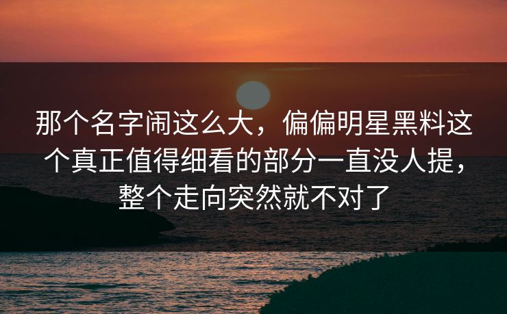 那个名字闹这么大，偏偏明星黑料这个真正值得细看的部分一直没人提，整个走向突然就不对了